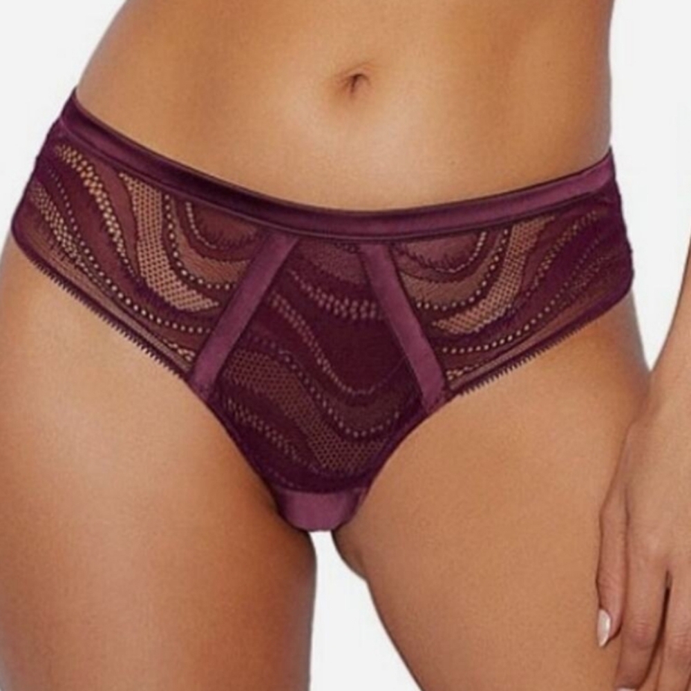 2/$15 Pleasure State Amilia Satin Lace Bikini Burgundy Panty Size XL